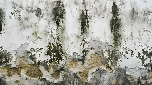 Black and green mold spreading over a damp painted wall